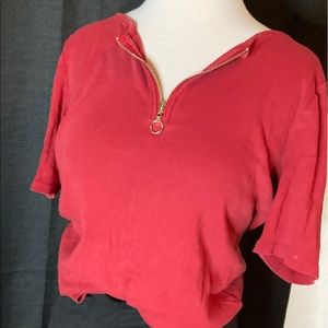 Red 1/4 Sleeve Zip Shirt